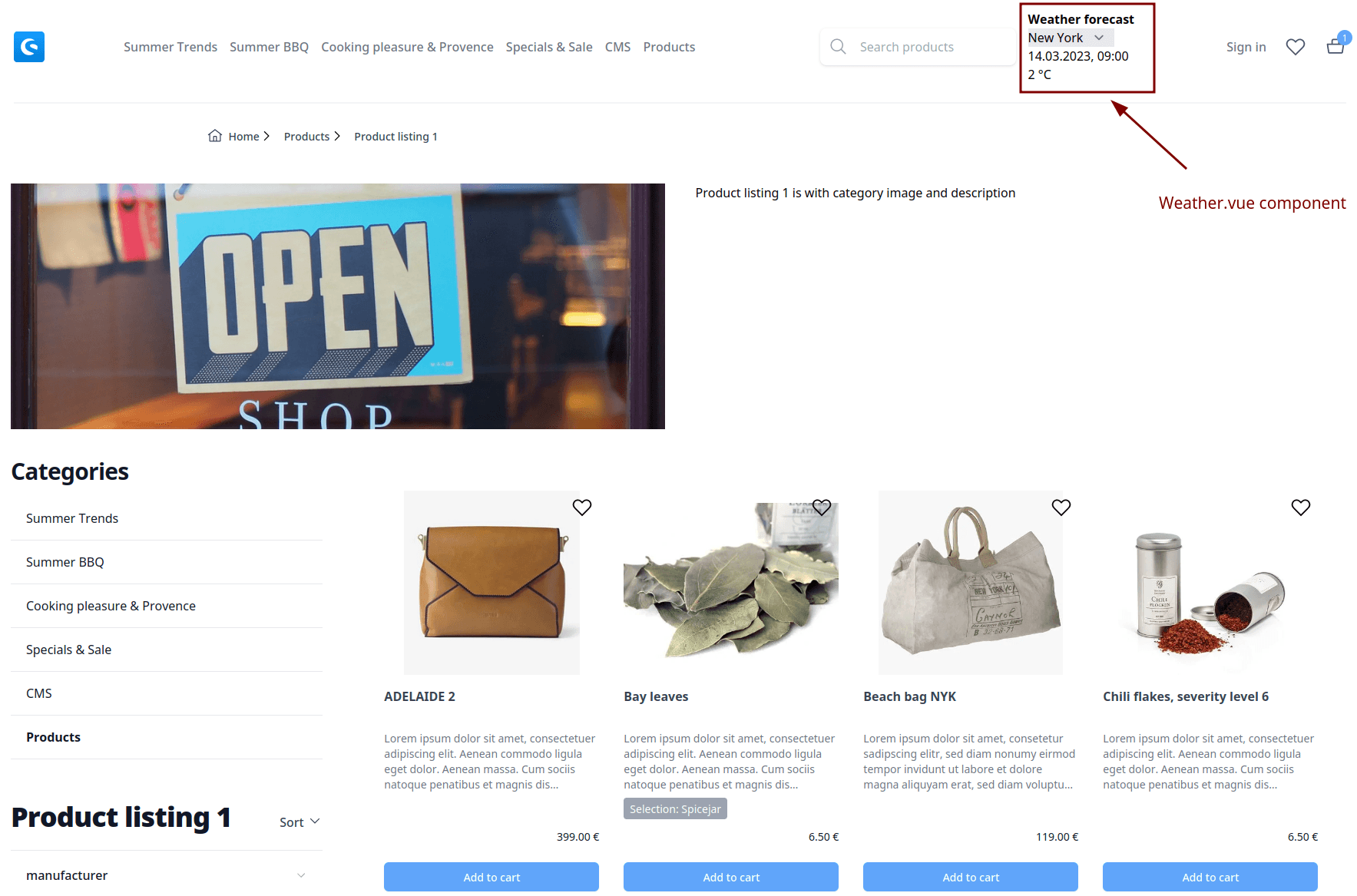 Weather Component Example inside Shopware Frontends